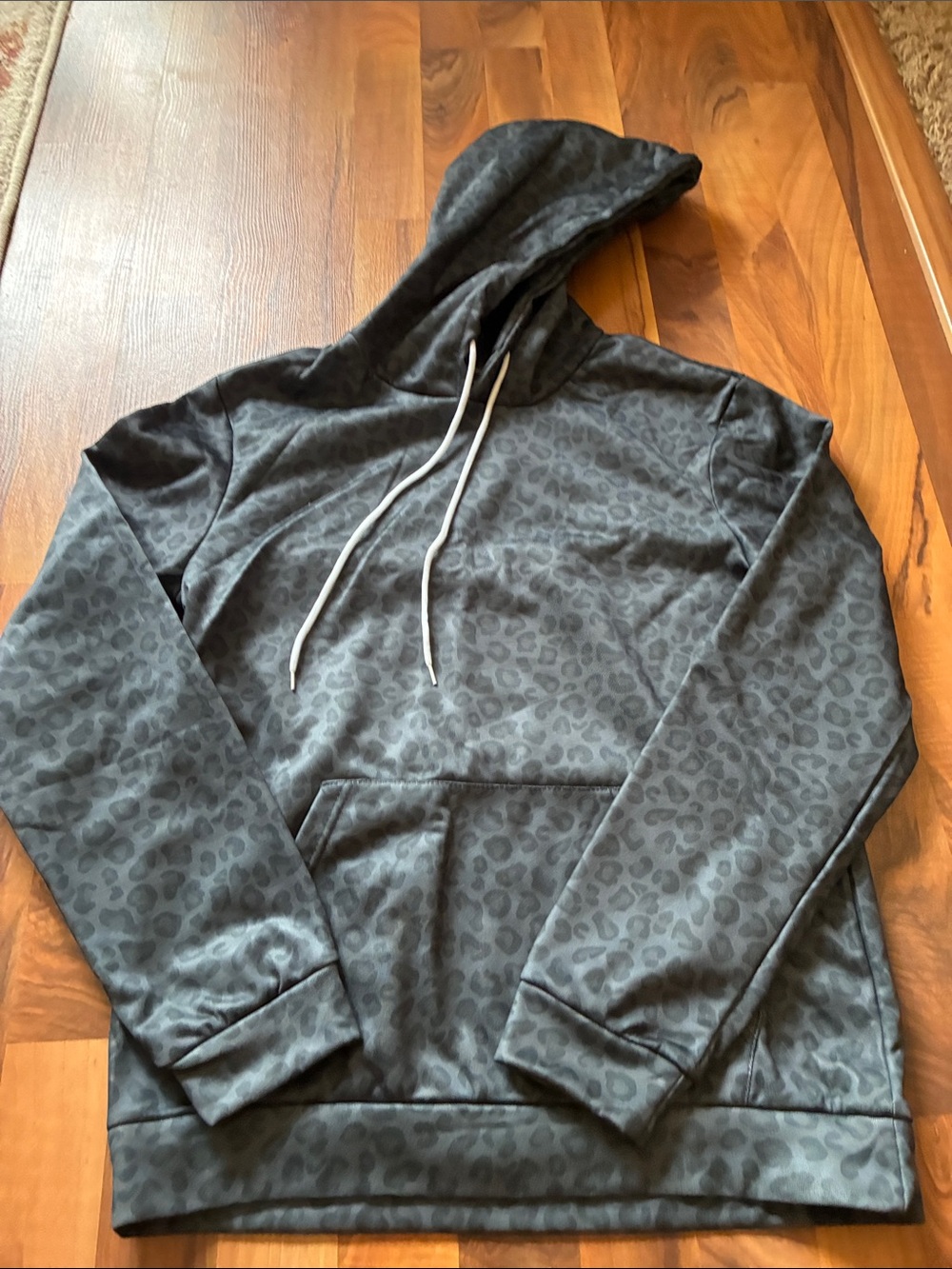 Men's Charcoal Leopard-Print Hoodie Sweatshirt